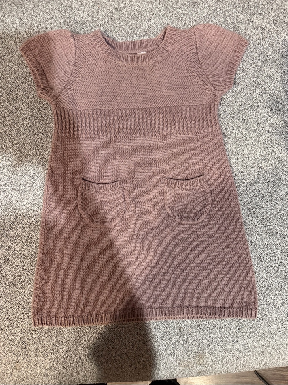 Bonpoint Dusty Rose/Light Brown Knit Short-Sleeve Pocket Dress